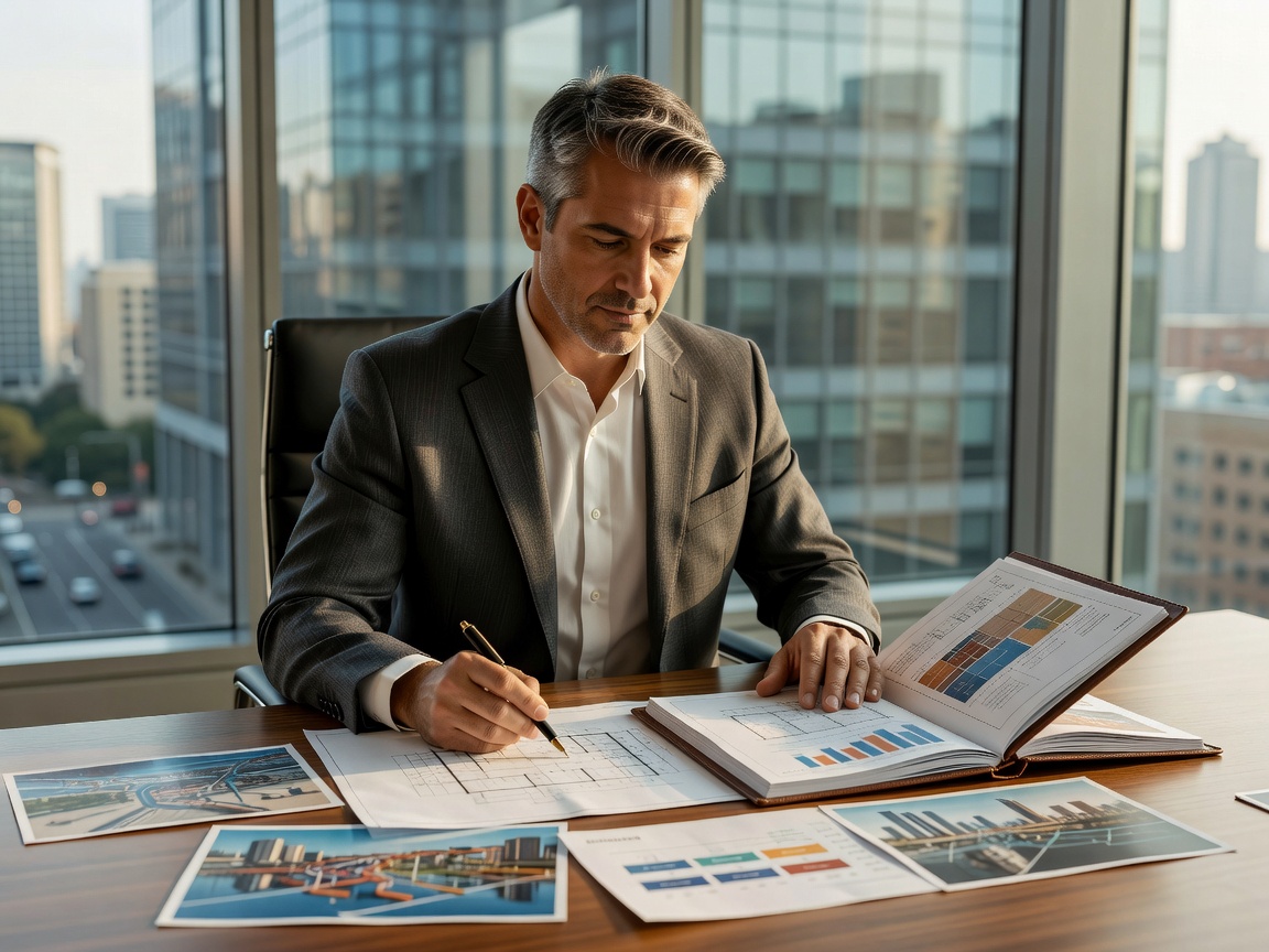 Executive mobility consultant reviewing portfolio