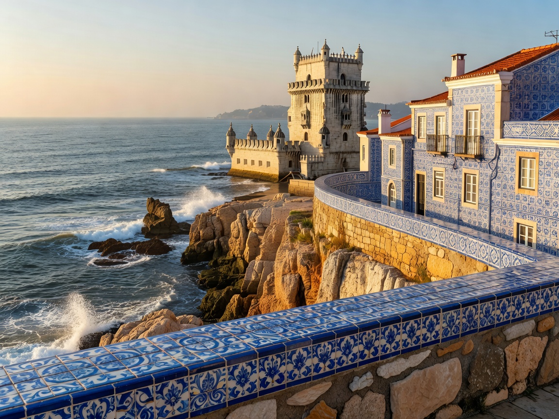 Lisbon coastal scenery and architectural tiles